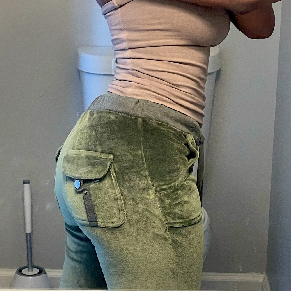 Velour Tracksuit Bottoms - Army Green